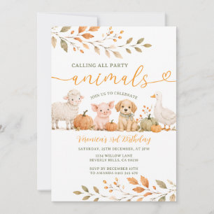 Cute Calling All Party Animals Fall Farm Birthday Invitation