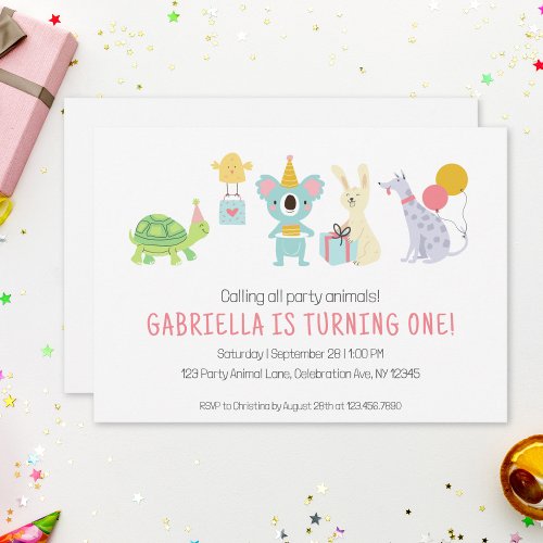 Cute Calling All Party Animals Kids Birthday Party Invitation