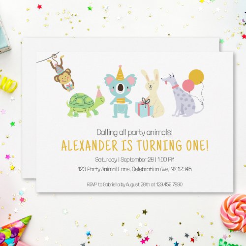 Cute Calling All Party Animals Kids Birthday Party Invitation