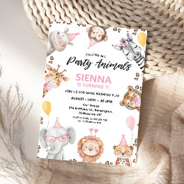 Cute Calling All Party Animals Safari 1st Birthday Invitation