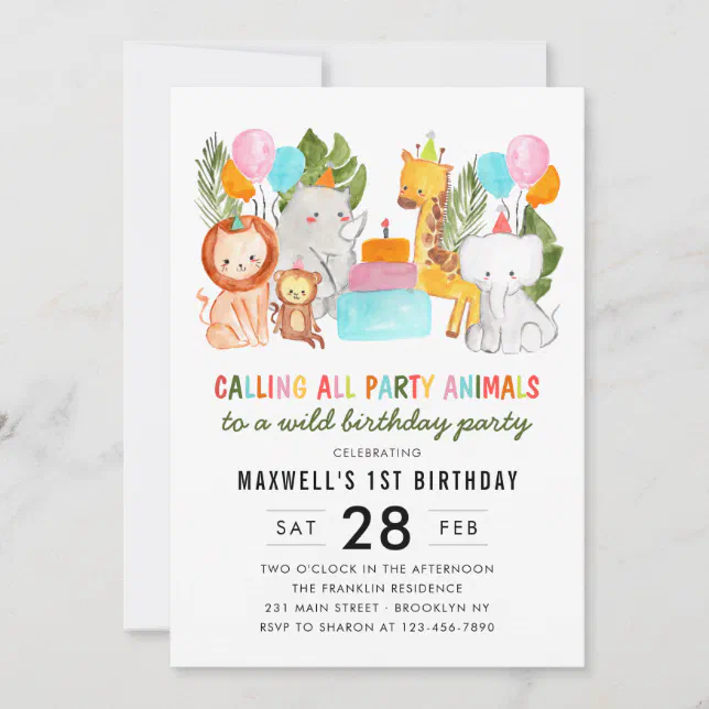 Cute Calling All Party Animals Zoo Safari Birthday Invitation | Zazzle