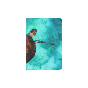 Cute Calm Sea Turtle Aqua Caribbean waters Passport Holder