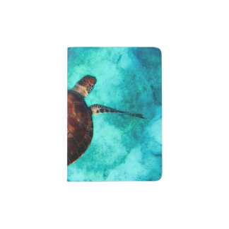 Cute Calm Sea Turtle Aqua Caribbean waters Passport Holder