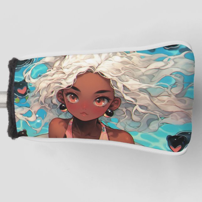 Cute Calm Summer Beach Swim Anime Girl Golf Head Cover (Front)