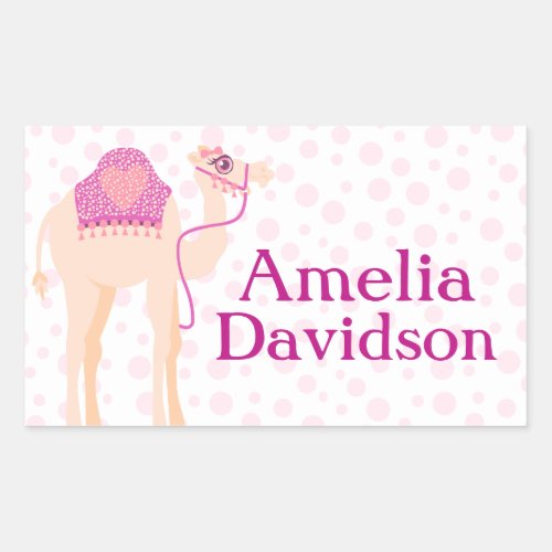 Cute camel book plate name pink id label sticker