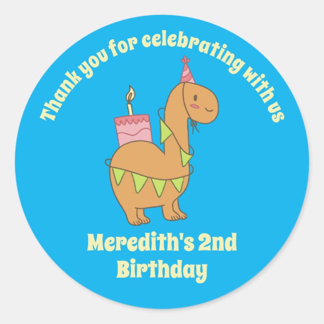 Cute Camel Cartoon Birthday Cake Kids Party Classic Round Sticker (Front)