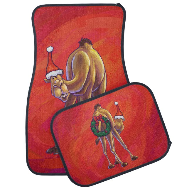 Cute Camel Christmas On Red Car Floor Mat (Set)