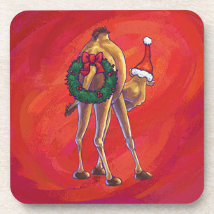 Cute Camel Christmas On Red Coaster