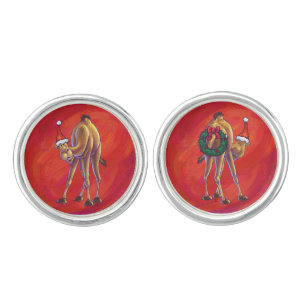 Cute Camel Christmas On Red Cufflinks