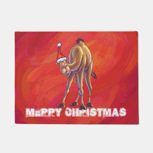Cute Camel Christmas On Red Doormat