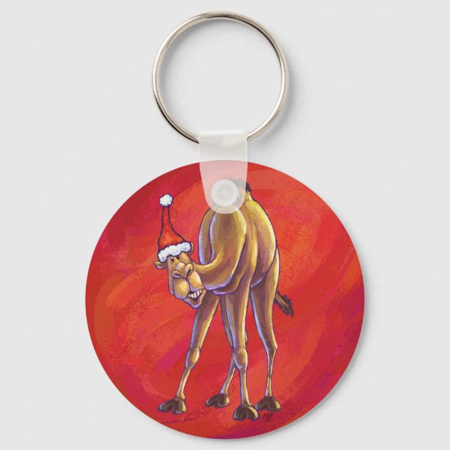 Cute Camel Christmas On Red Keychain (Front)