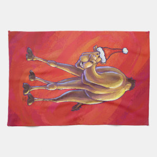 Cute Camel Christmas On Red Towel