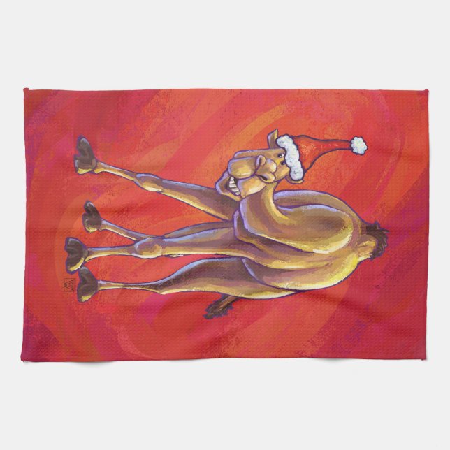 Cute Camel Christmas On Red Towel (Horizontal)