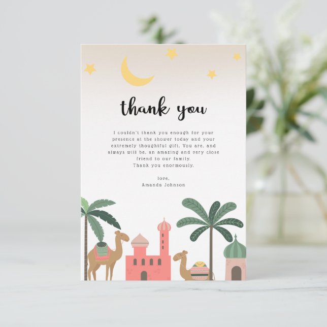 Cute Camel Desert Baby Shower Thank You Card (Standing Front)