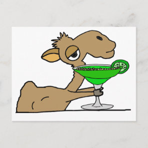 Cute Camel Drinking Margarita Cartoon Postcard