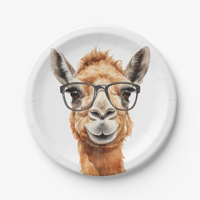 Cute camel with glasses paper plates (Front)