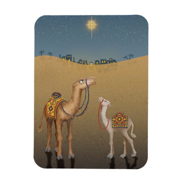 Cute camels in Bethlehem Christmas magnet (Vertical)