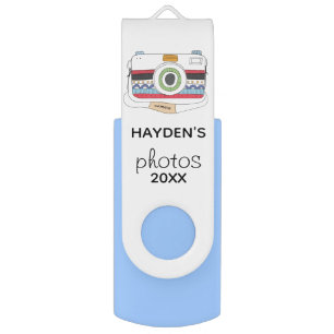 Cute Camera Doodle Personalised Photo Storage Flash Drive