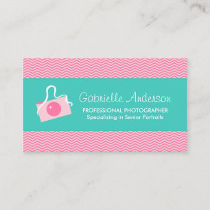 Cute Camera Pink Chevron Professional Photographer Business Card