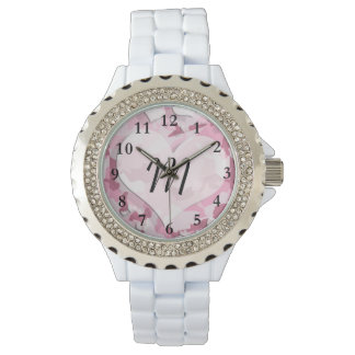 Cute Camo and Hearts Personalized Monogram Watch