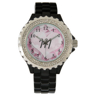 Cute Camo and Hearts Personalized Monogram Watch