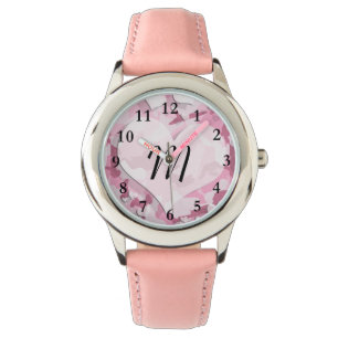 Cute Camo and Hearts Personalized Monogram Watch