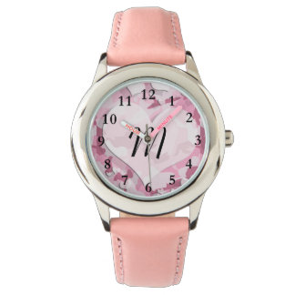 Cute Camo and Hearts Personalized Monogram Watch