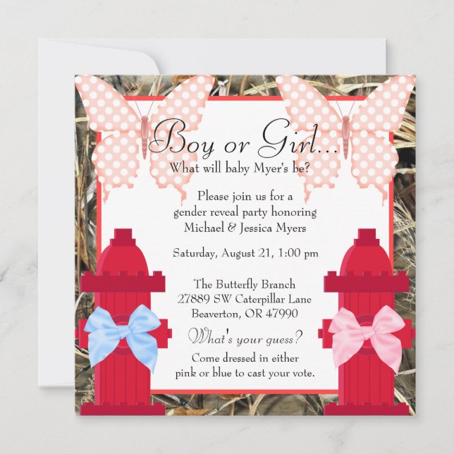 Cute Camo Fire Hydrant Gender Reveal Invitation (Front)