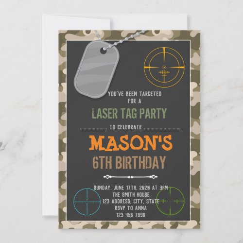 Cute camo laser tag birthday invitation