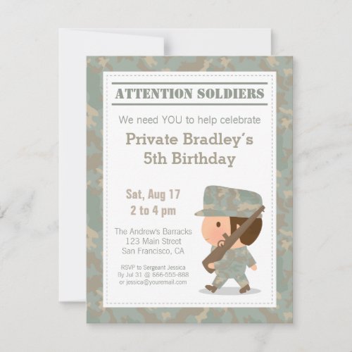 Cute Camo Military Print Army Boy Birthday Party Invitation