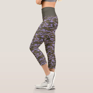 Cute Camouflage Gray & Purple Camo   Capri Leggings