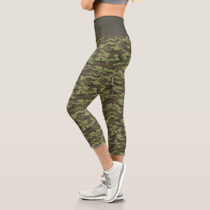 Cute Camouflage Gray & Sage Green Capri Leggings