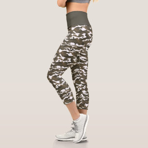 Cute Camouflage Gray & White Camo Capri Leggings