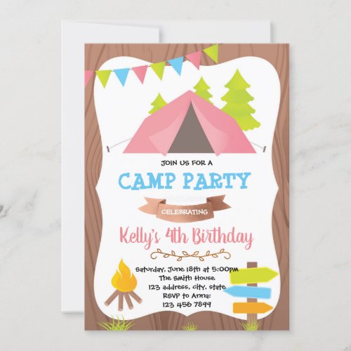 Cute camp birthday party invitation