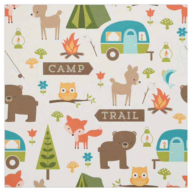 Cute Camp Critters Woodland Animals Fabric (Swatch)