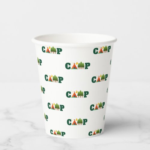 Cute camp Design With Tent And Trees Paper Cups