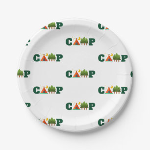 Cute camp Design With Tent And Trees Paper Plates