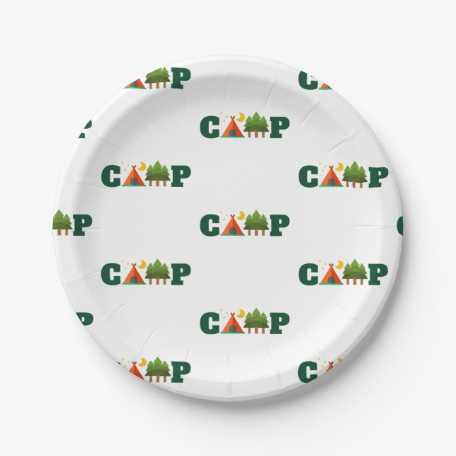 Cute camp Design With Tent And Trees Paper Plates (Front)
