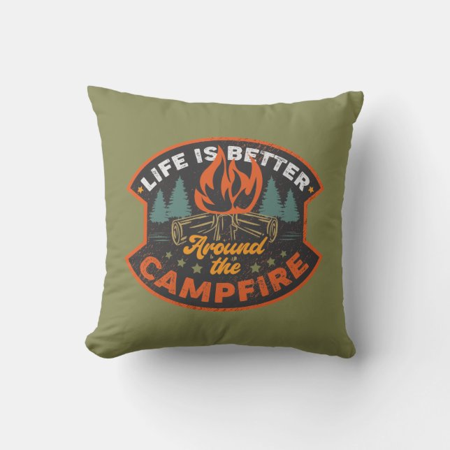 cute camper campfire word art throw pillow (Front)