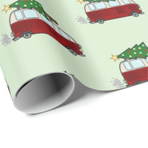 Cute Camper Hauling a Christmas Tree Wrapping Paper