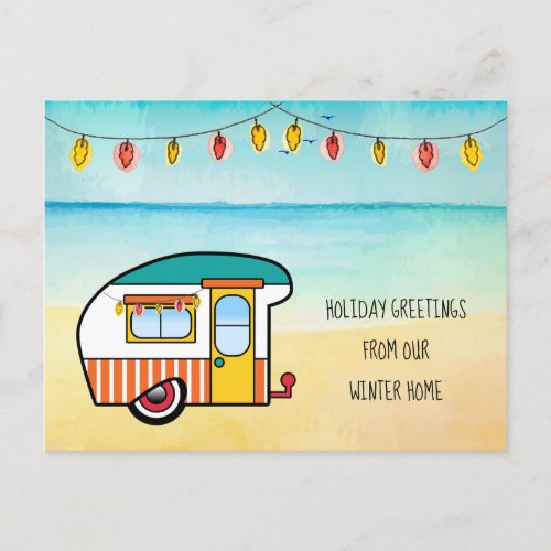Cute Camper on Beach Winter Home New Address Announcement Postcard