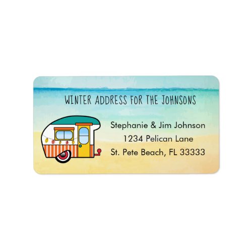 Cute Camper on Beach Winter Home New Address Label