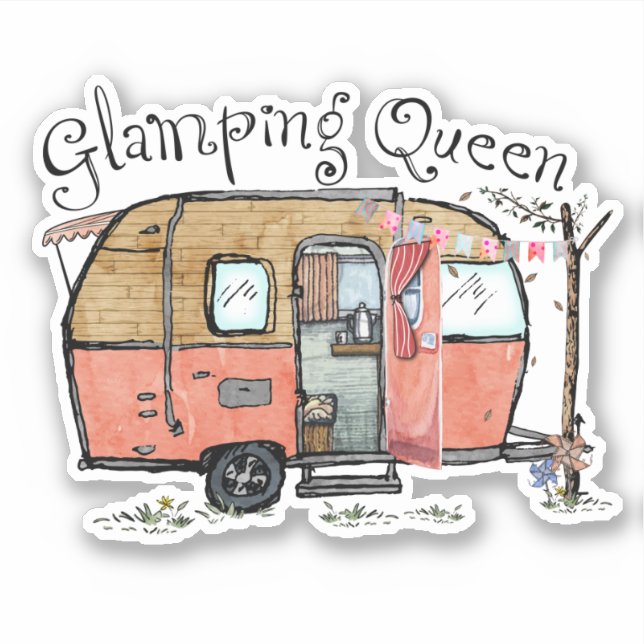 Cute Camper Trailer Glamping Queen Sticker (Front)