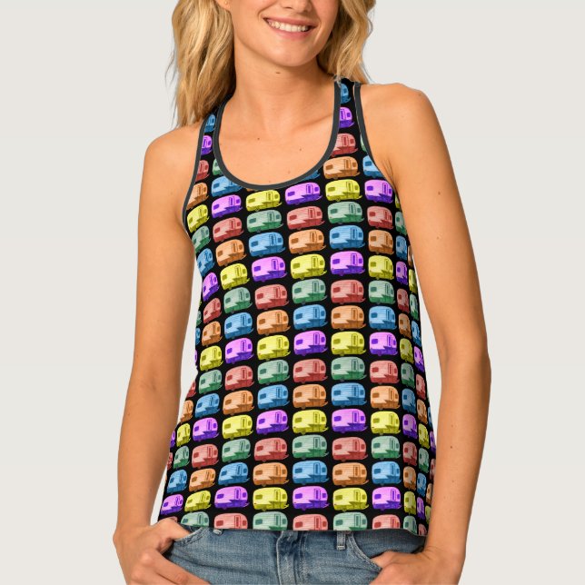 Cute Camper Trailers Motorhome Retro RVs Rainbow Tank Top (Front)