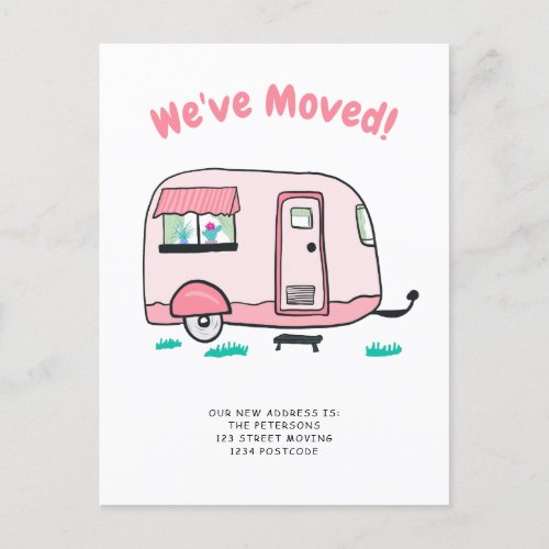 Cute camper van illustration moving announcement