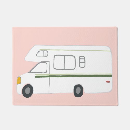 Cute Camper Vintage Motorhome Art on pink Doormat