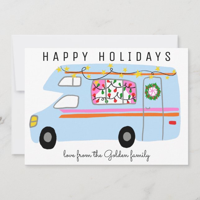 Cute Camper Vintage RV Tree-Free Custom Christmas Card (Front)