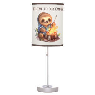 cute camper welcome sloth add text table lamp