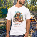 Cute Camping Bear Personalized Happy Camper Trip T-Shirt<br><div class="desc">Cute camping bear matching family shirts perfect for your upcoming family vacation! Whether you're going on a summer trip or a camping adventure, our matching shirts featuring a cute watercolor bear design will make your trip even more stylish and fun. The design features cute bears, a tent and forest scene,...</div>