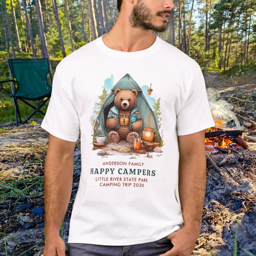 Cute Camping Bear Personalized Happy Camper Trip T_Shirt